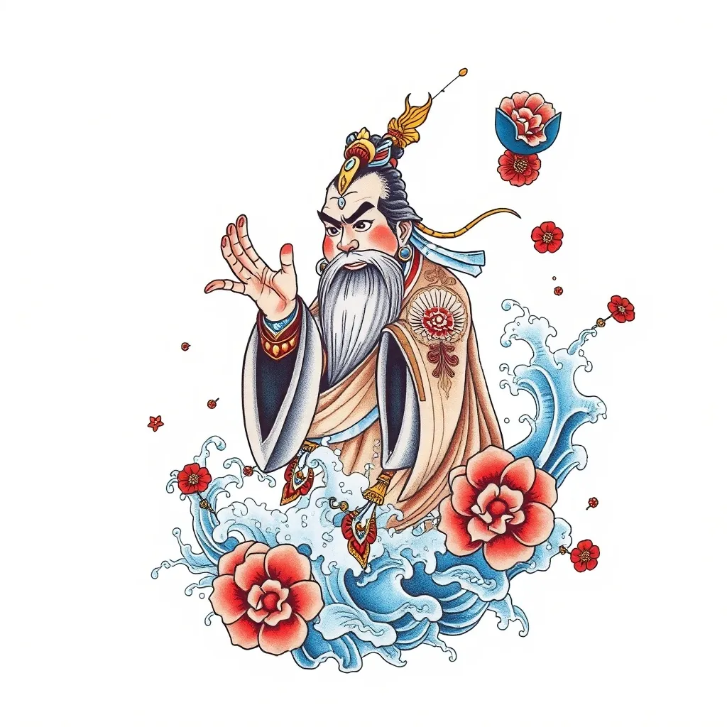 赵公明 周围有水元素 纹身