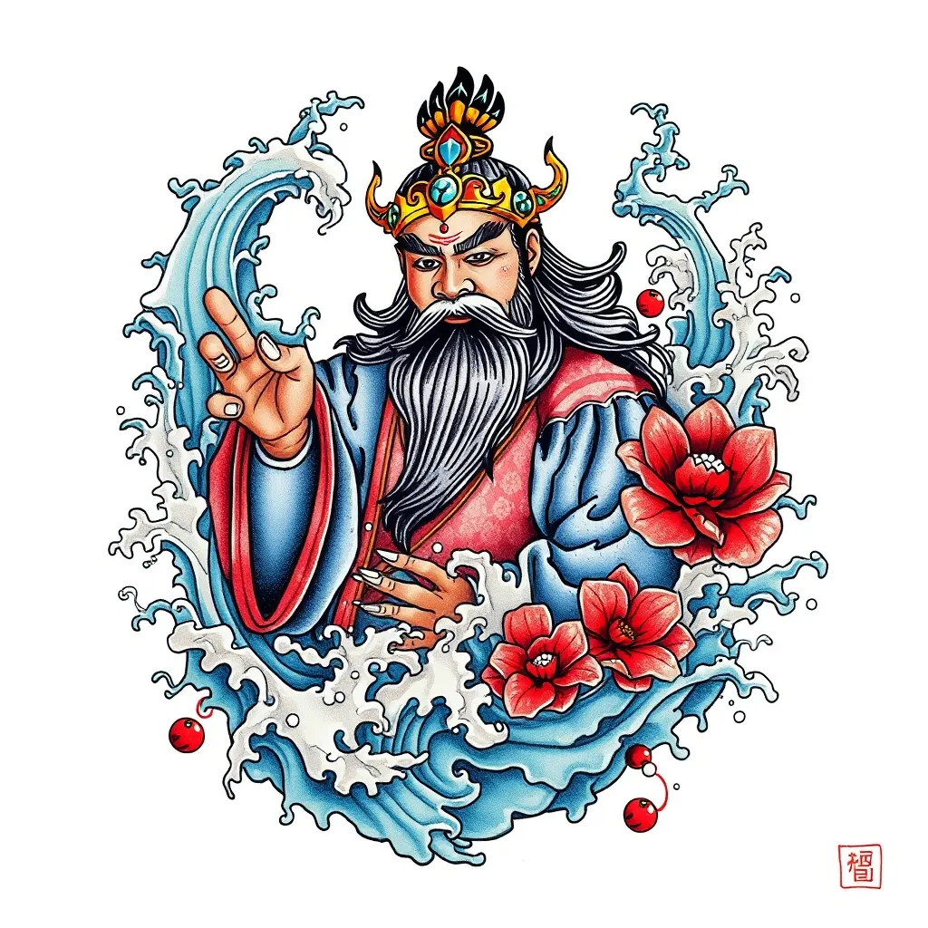 赵公明 周围有水元素 tatuagem