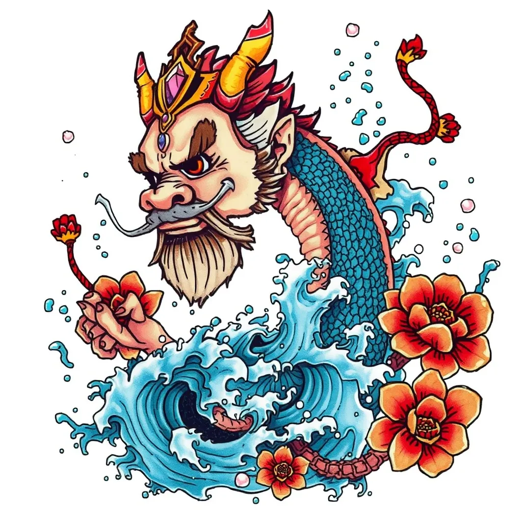 赵公明 周围有水元素  纹身