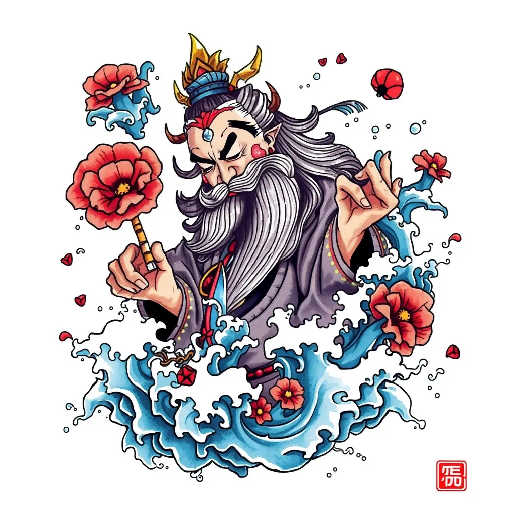 赵公明 周围有水元素 문신