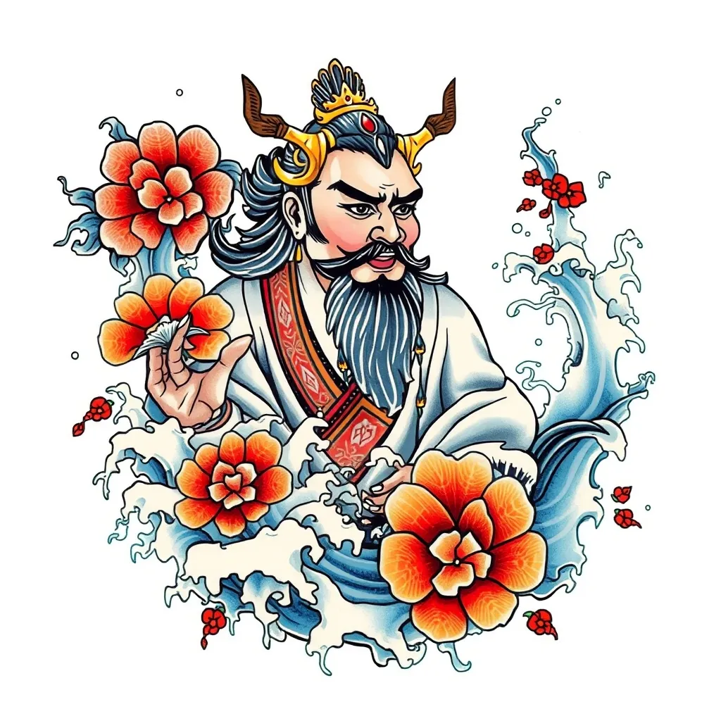赵公明 周围有水元素 tatuagem