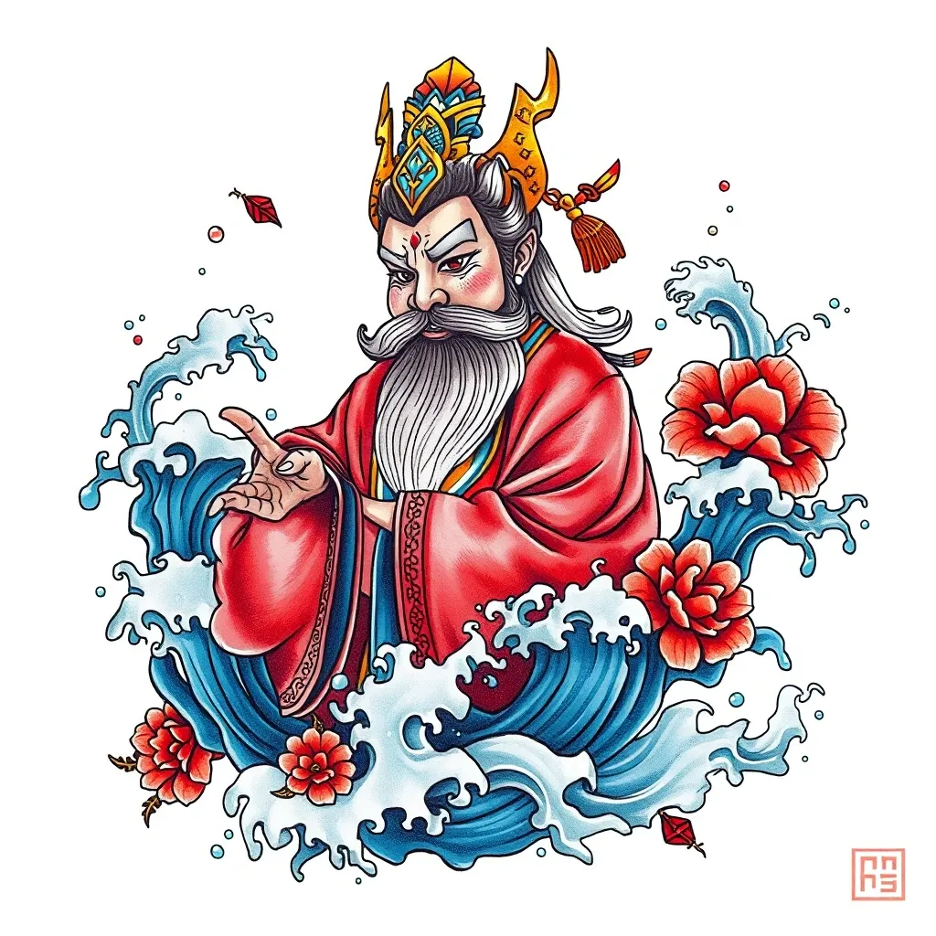  赵公明 周围有水元素  纹身