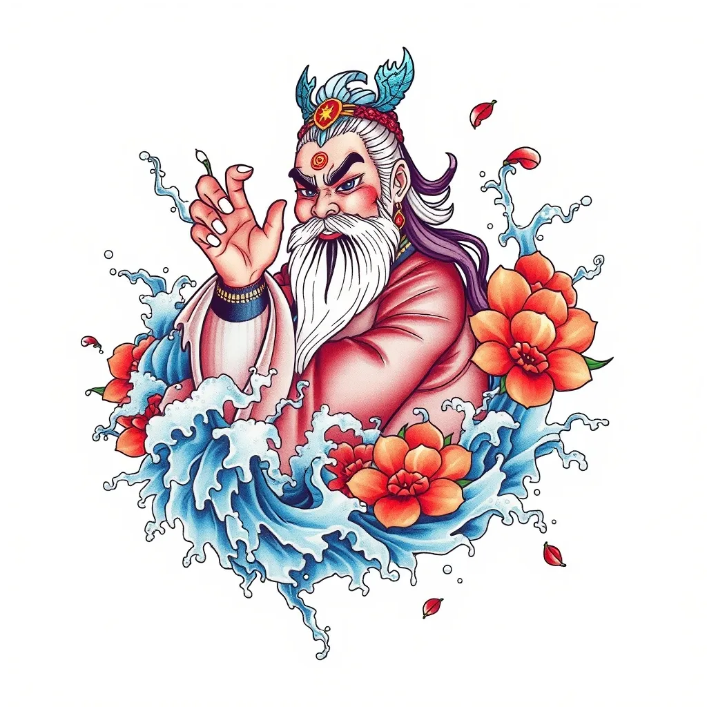 赵公明 周围有水元素 tattoo