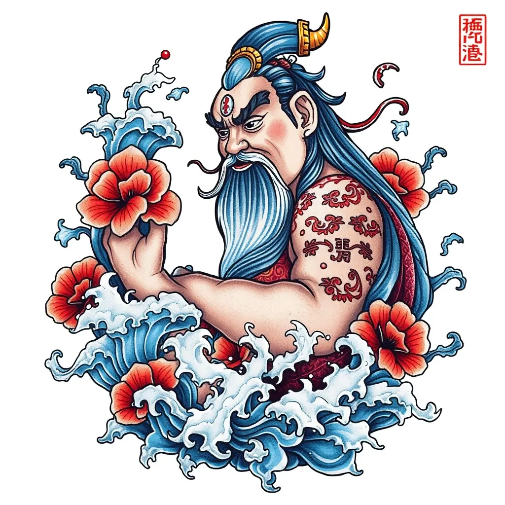 赵公明 周围有水元素 纹身