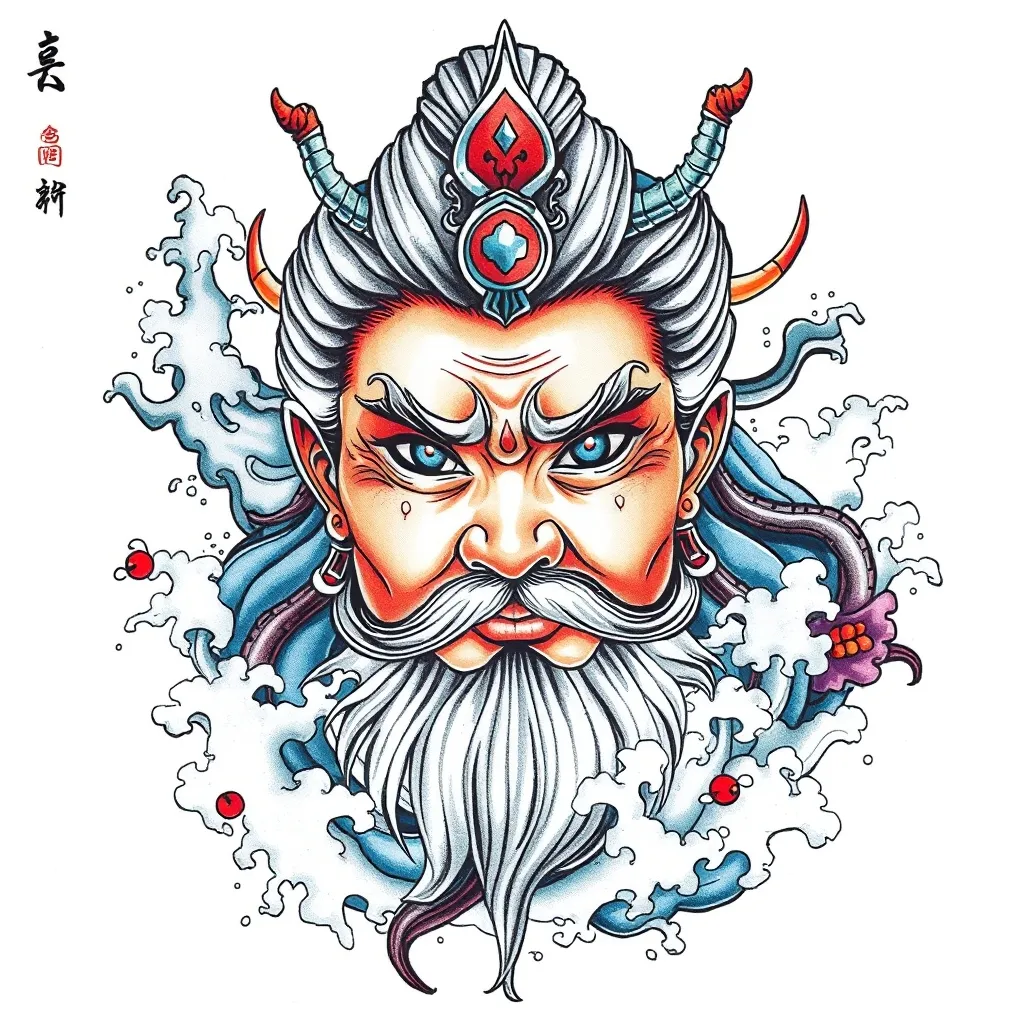 赵公明 表情端庄威武霸气 周围有水元素包围  문신