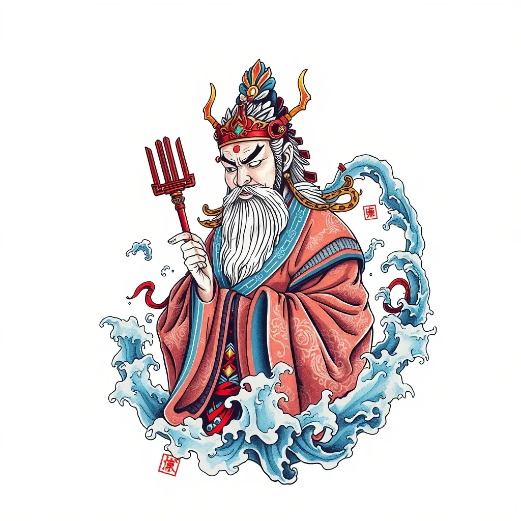 赵公明 周围有水元素 端庄威武霸气 문신