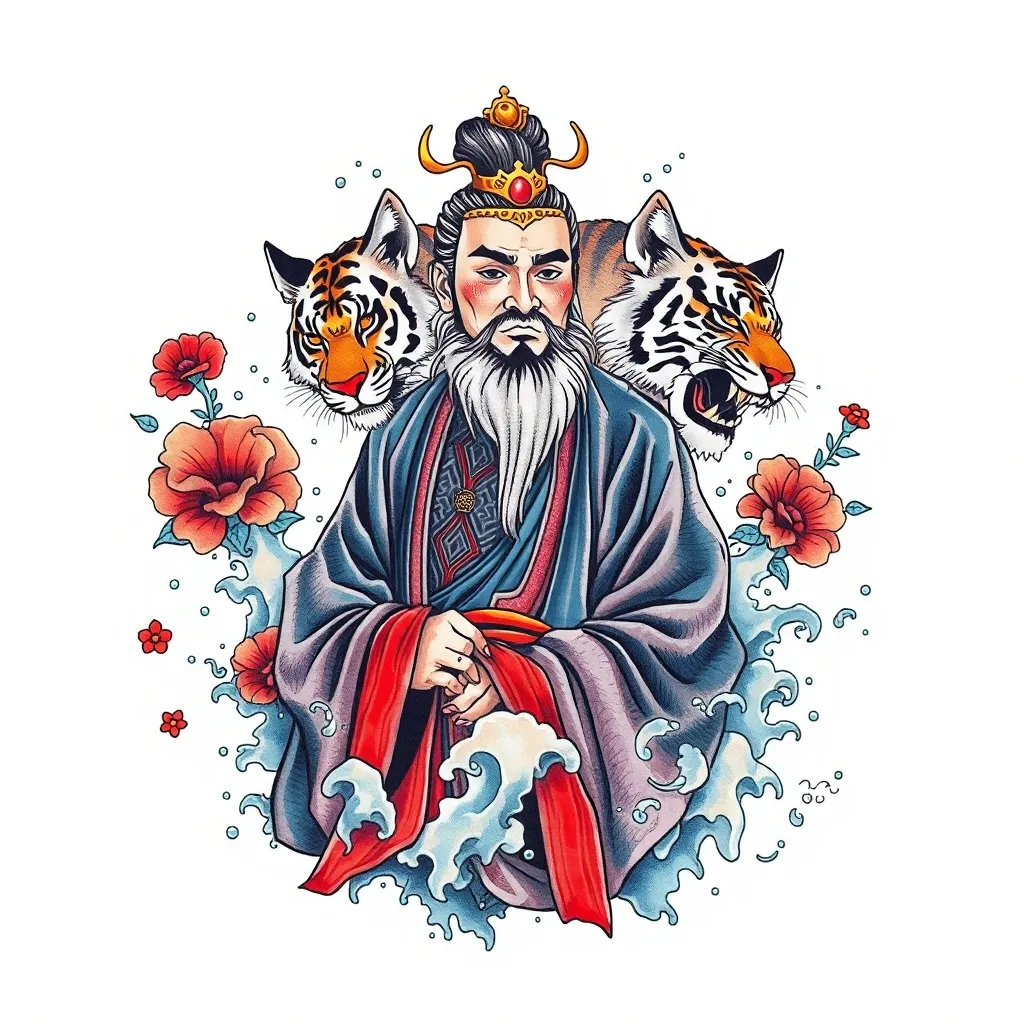 赵公明 周围有水元素 身后有一只虎 入れ墨
