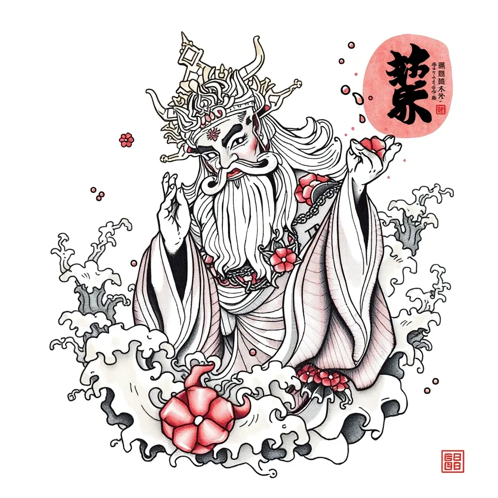 财神赵公明 周围有水元素 tatoeage