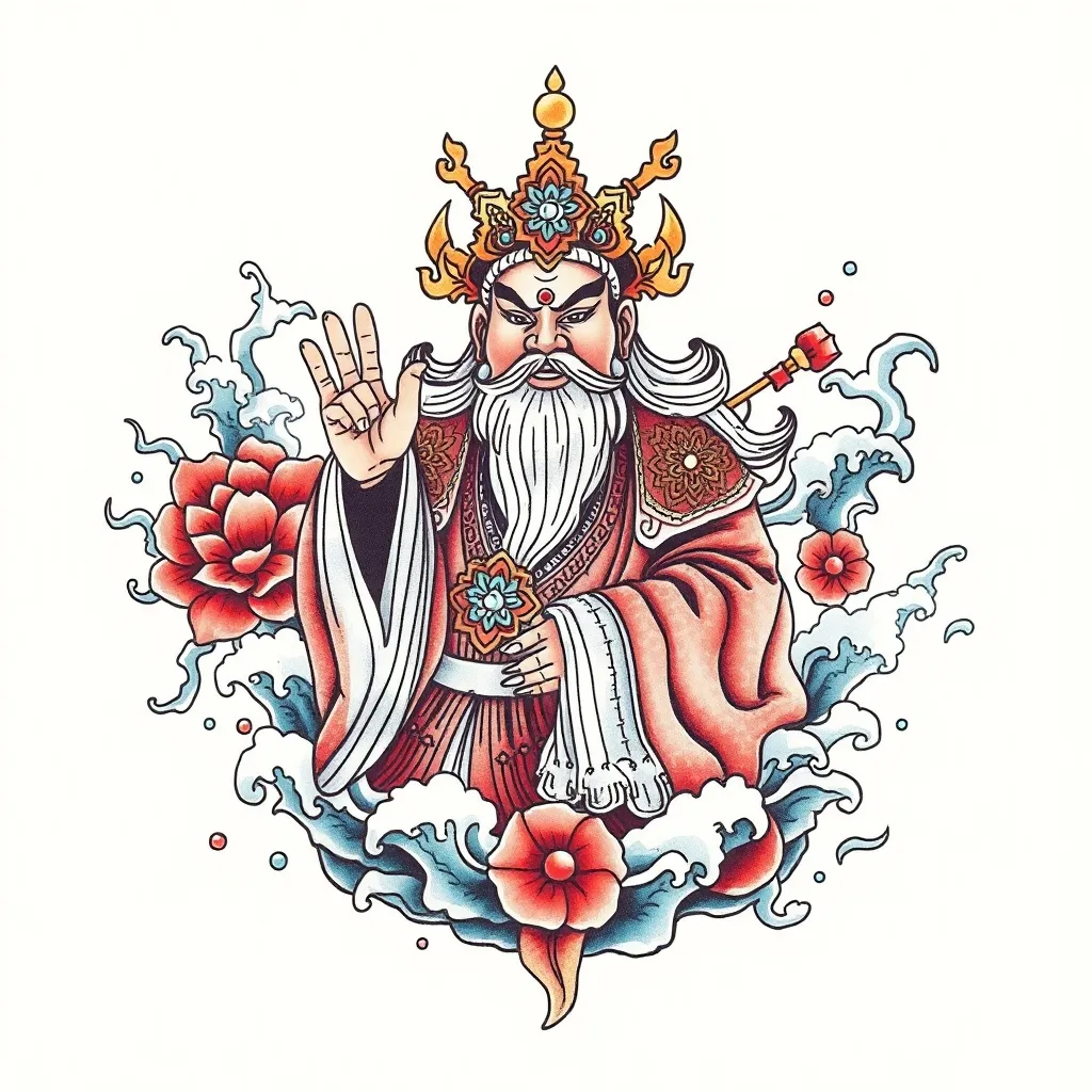 财神赵公明 周围有水元素 tatuagem