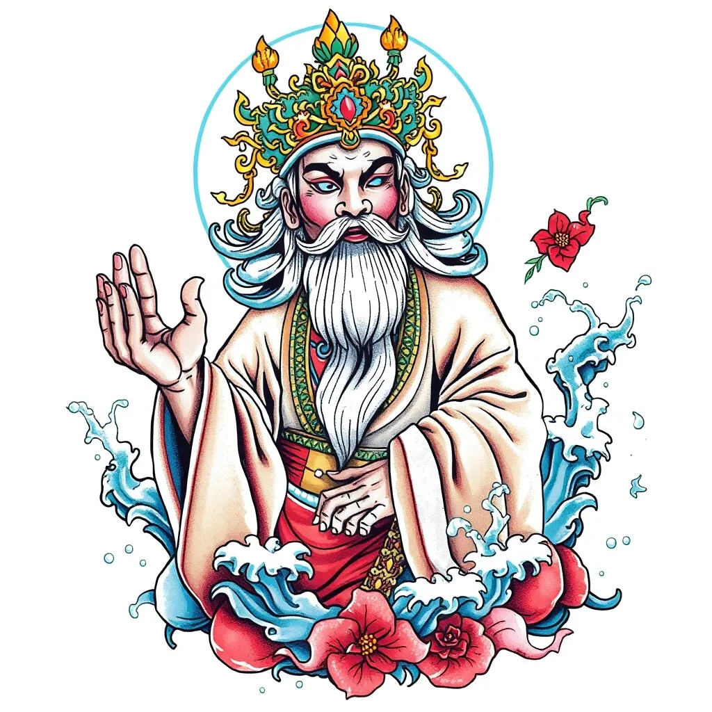 财神赵公明 周围有水元素 结合本站最近纹身第七个 tattoo