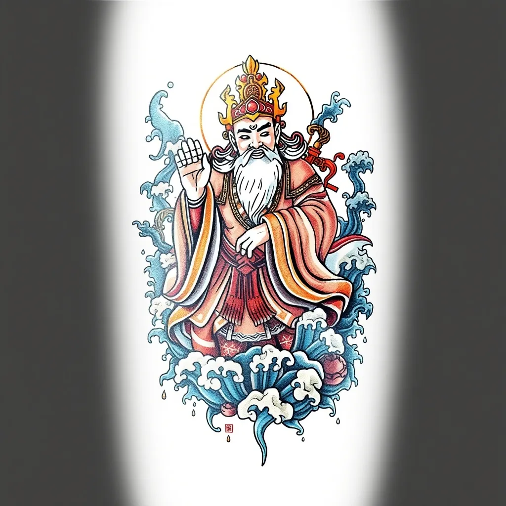 财神赵公明 周围有水元素 半身像 dövme