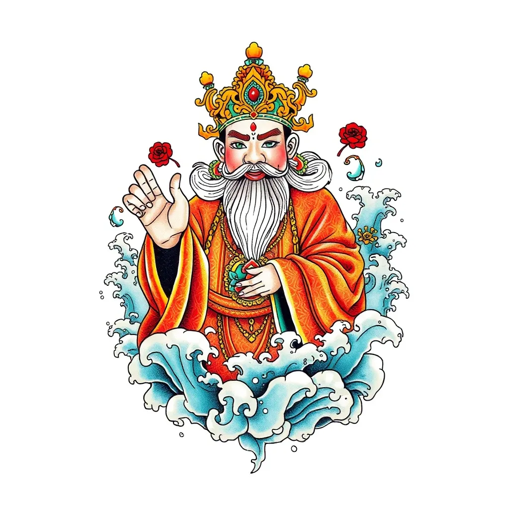 财神赵公明 周围有水元素 dövme