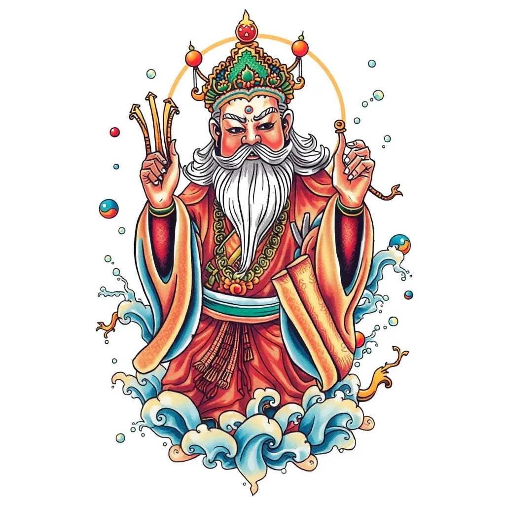财神赵公明 周围有水元素 문신
