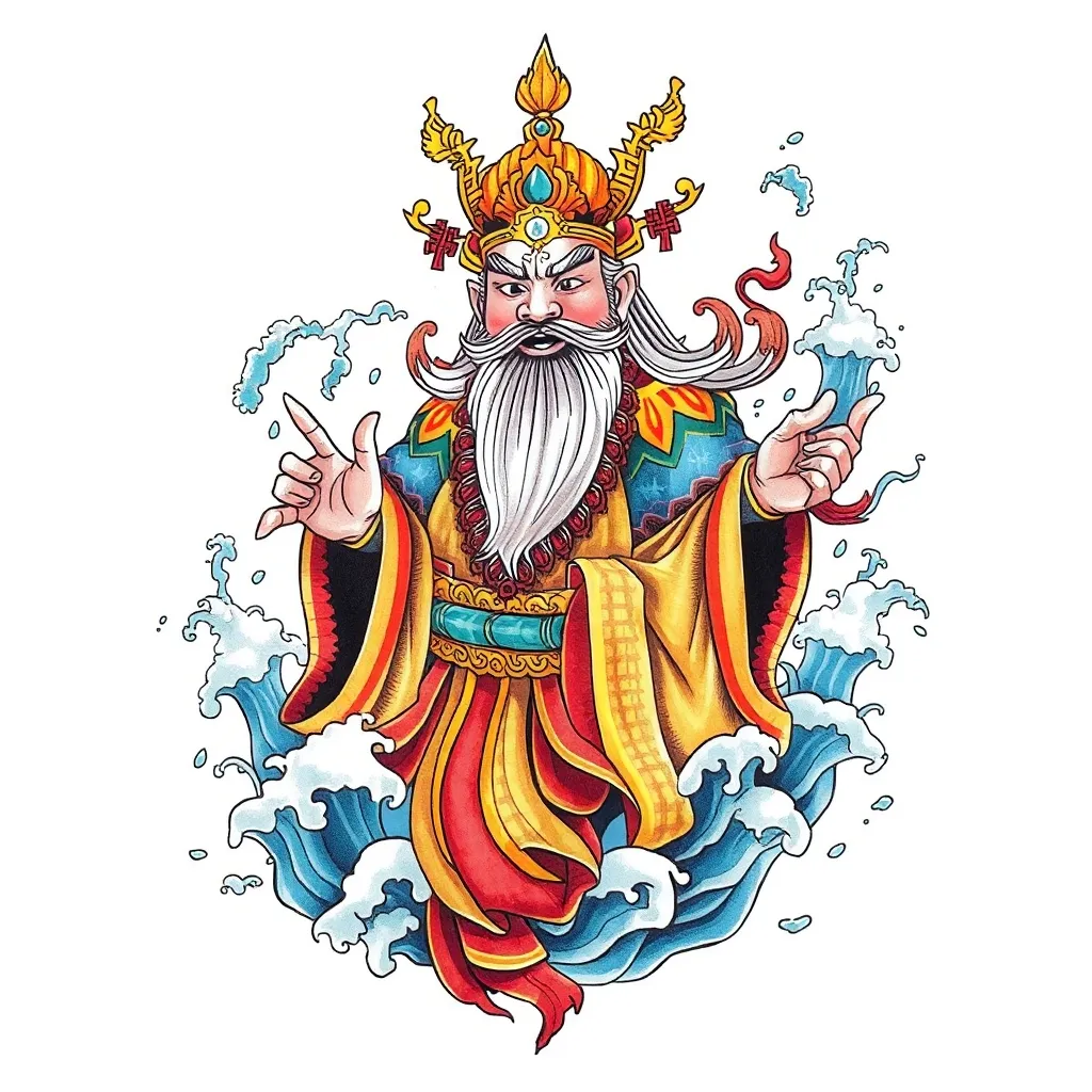 财神赵公明 周围有水元素 纹身