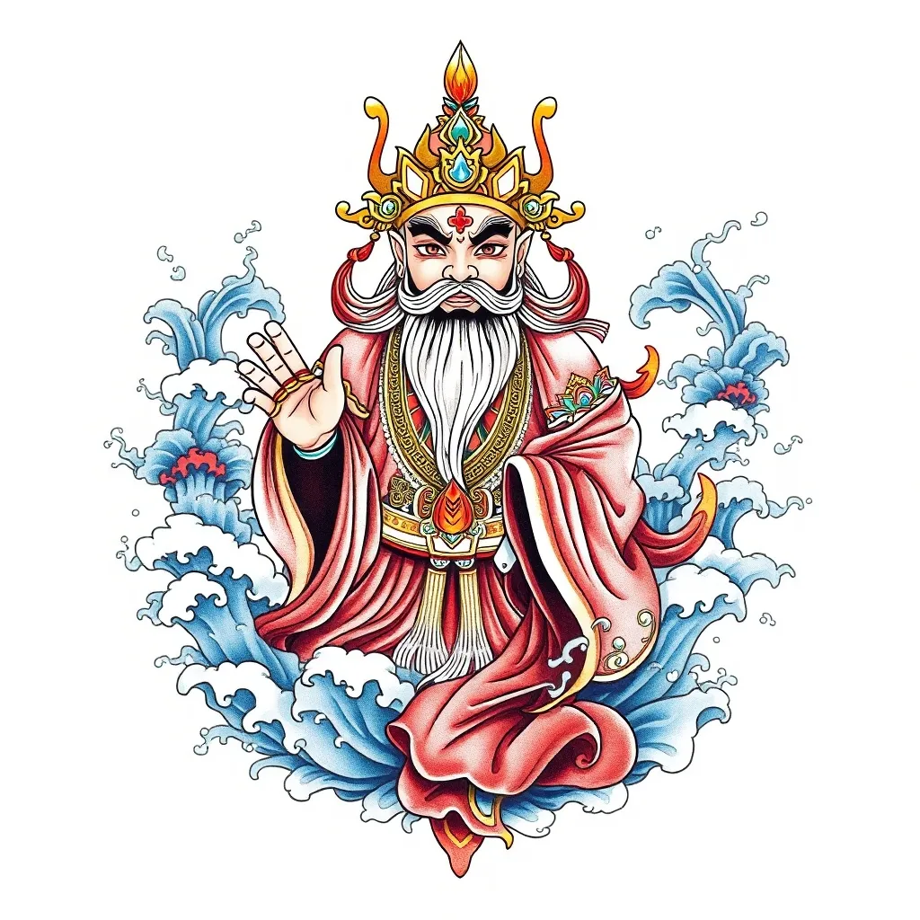 财神赵公明 周围有水元素 tattoo