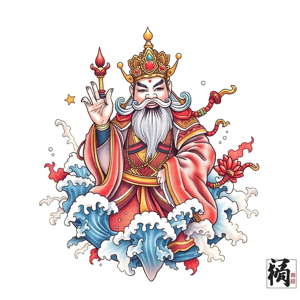 财神赵公明 周围有水元素 문신