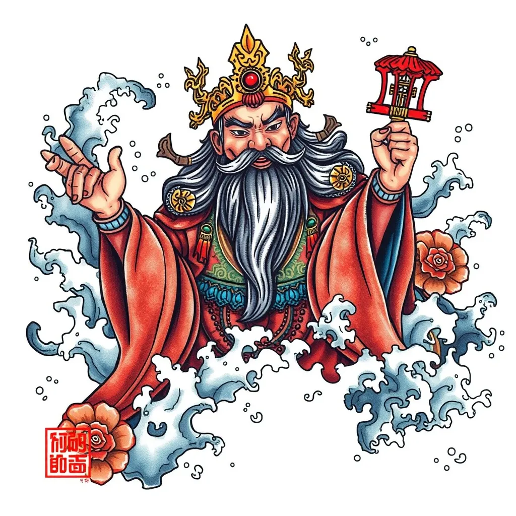 财神赵公明 周围有水元素 要求庄重 dövme