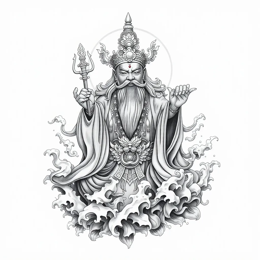 财神赵公明 周围有水元素 tatoeage