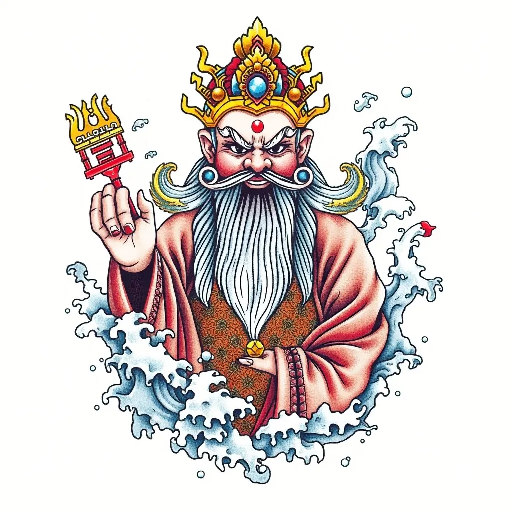 财神赵公明 周围有水元素 表情严肃 庄重 tetování