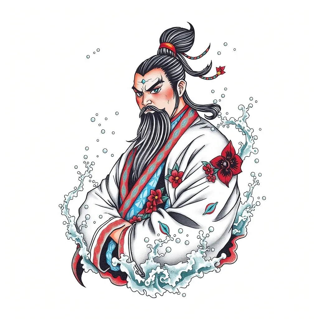 赵公明 周围有水元素 不要花 纹身